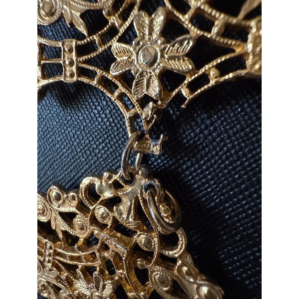 Vintage Gold-Tone Filigree Pendant Necklace With Double Cross Unique - Picture 13 of 15